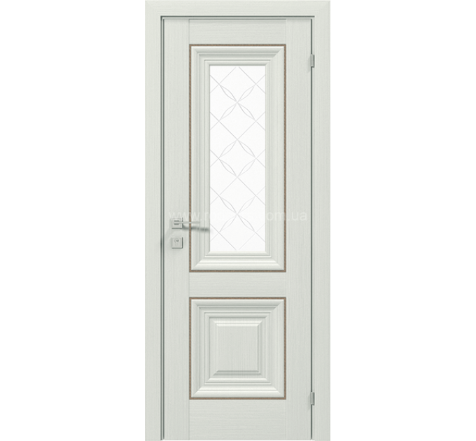 Міжкімнатні двері з ПВХ покриттям Versal Esmi зі склом 2 з молдингом SMALL золото (Esmi-G2m-SMALL-Gold)