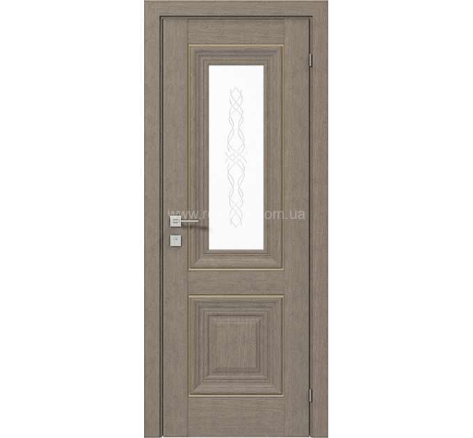 Міжкімнатні двері з ПВХ покриттям Versal Esmi зі склом 3 з молдингом Basic золото (Esmi-G3m-Basic-Gold)