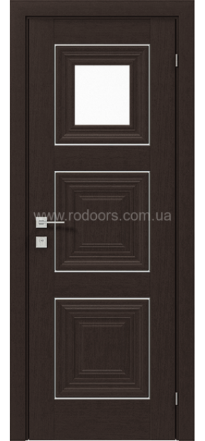 Межкомнатные двери с ПВХ покрытием Versal Irida со стеклом 3 с молдингом Basic хром (Irida-G1m-Basic-Chr)