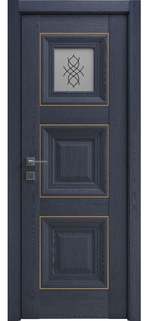 Міжкімнатні двері з ПВХ покриттям Versal Irida зі склом 1 з молдингом Basic золото (Irida-G1m-Basic-Gold)
