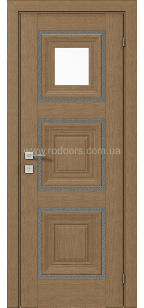 Міжкімнатні двері з ПВХ покриттям Versal Irida зі склом 3 з молдингом Grand попелястий (Irida-G1m-Grand-Ashy)