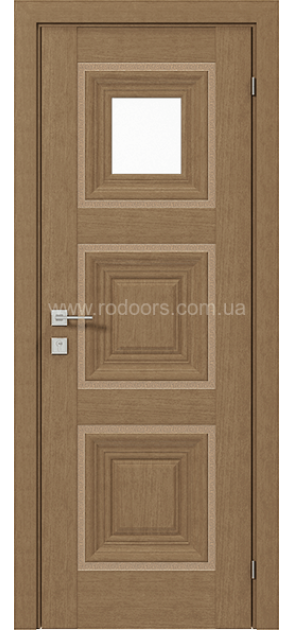 Межкомнатные двери с ПВХ покрытием Versal Irida со стеклом 3 с молдингом Grand золото (Irida-G1m-Grand-Gold)