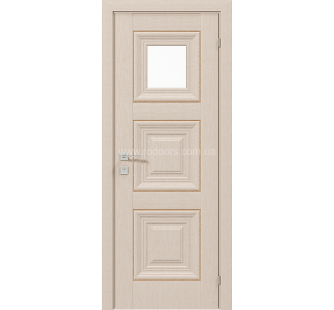 Межкомнатные двери с ПВХ покрытием Versal Irida со стеклом 3 с молдингом Small золото (Irida-G1m-Small-Gold)