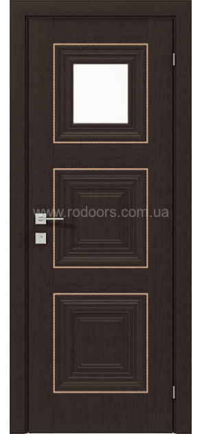 Межкомнатные двери с ПВХ покрытием Versal Irida со стеклом 3 с молдингом Small золото (Irida-G1m-Small-Gold)