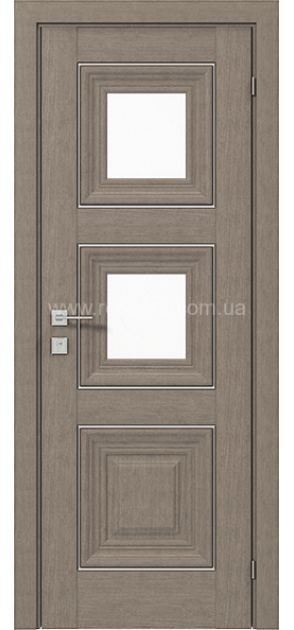 Межкомнатные двери с ПВХ покрытием Versal Irida со стеклом 3 с молдингом Basic хром (Irida-G2m-Basic-Chr)