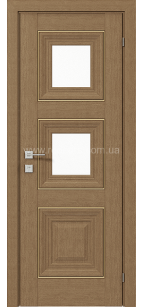 Міжкімнатні двері з ПВХ покриттям Versal Irida зі склом 2 з молдингом Basic золото (Irida-G2m-Basic-Gold)