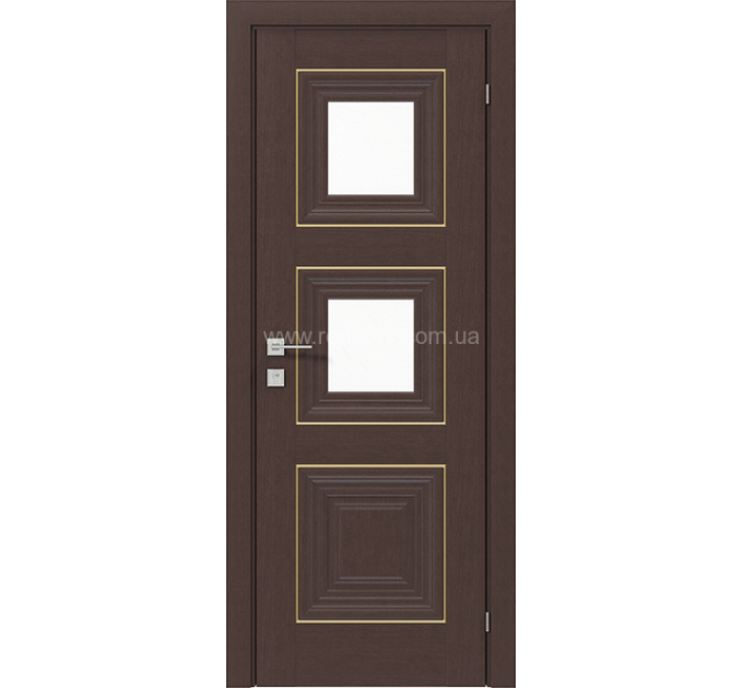 Міжкімнатні двері з ПВХ покриттям Versal Irida зі склом 2 з молдингом Basic золото (Irida-G2m-Basic-Gold)