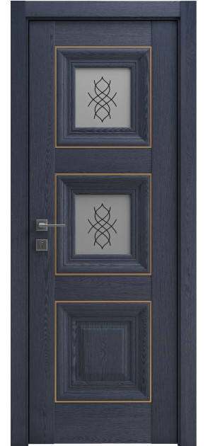 Межкомнатные двери с ПВХ покрытием Versal Irida со стеклом 2 с молдингом Basic золото (Irida-G2m-Basic-Gold)
