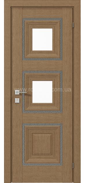 Межкомнатные двери с ПВХ покрытием Versal Irida со стеклом 3 с молдингом Grand пепельный (Irida-G2m-Grand-Ashy)