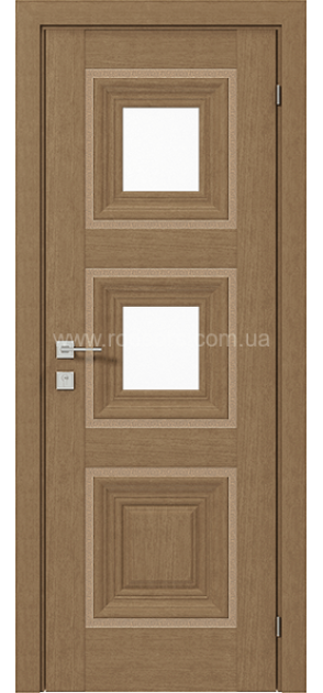 Межкомнатные двери с ПВХ покрытием Versal Irida со стеклом 3 с молдингом Grand золото (Irida-G2m-Grand-Gold)