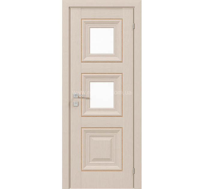 Межкомнатные двери с ПВХ покрытием Versal Irida со стеклом 3 с молдингом Small золото (Irida-G2m-Small-Gold)
