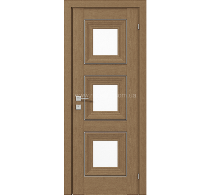 Межкомнатные двери с ПВХ покрытием Versal Irida со стеклом 3 с молдингом Basic хром (Irida-G3m-Basic-Chr)