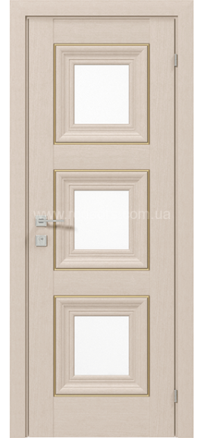 Межкомнатные двери с ПВХ покрытием Versal Irida со стеклом 3 с молдингом Basic золото (Irida-G3m-Basic-Gold)