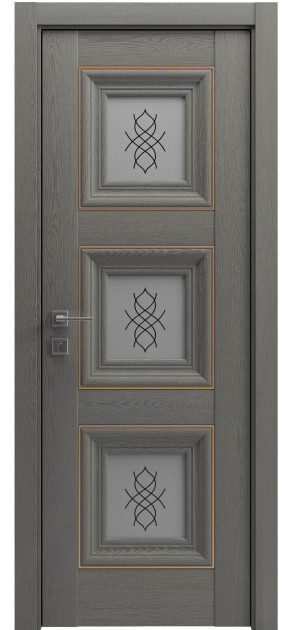 Міжкімнатні двері з ПВХ покриттям Versal Irida зі склом 3 з молдингом Basic золото (Irida-G3m-Basic-Gold)