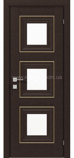 Міжкімнатні двері з ПВХ покриттям Versal Irida зі склом 3 з молдингом Basic золото (Irida-G3m-Basic-Gold)