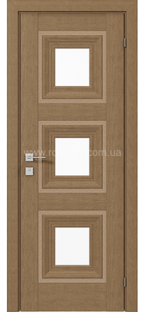 Межкомнатные двери с ПВХ покрытием Versal Irida со стеклом 3 с молдингом Grand золото (Irida-G3m-Grand-Gold)