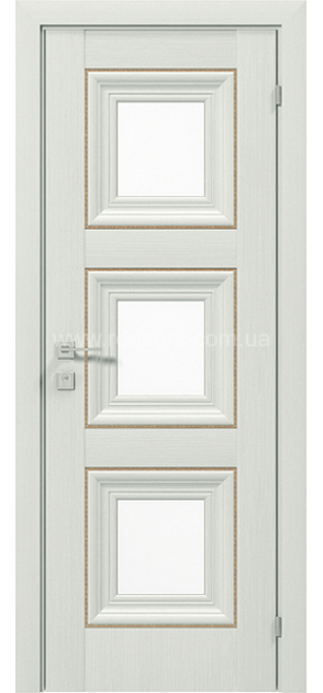 Межкомнатные двери с ПВХ покрытием Versal Irida со стеклом 3 с молдингом Small золото (Irida-G3m-Small-Gold)